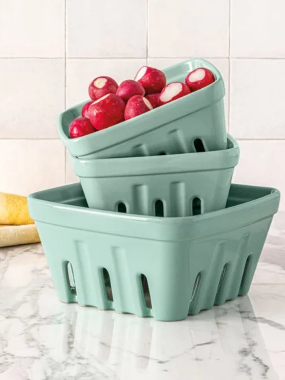 Over & Back 3-piece Multipurpose Berry Baskets, Stoneware Dishwasher Micro Green